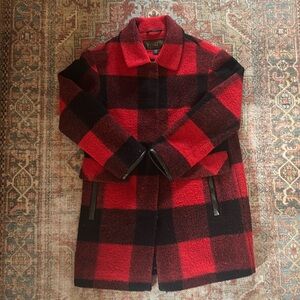 Pendleton Red and Black Buffalo Plaid Coat with Leather Details - XSP